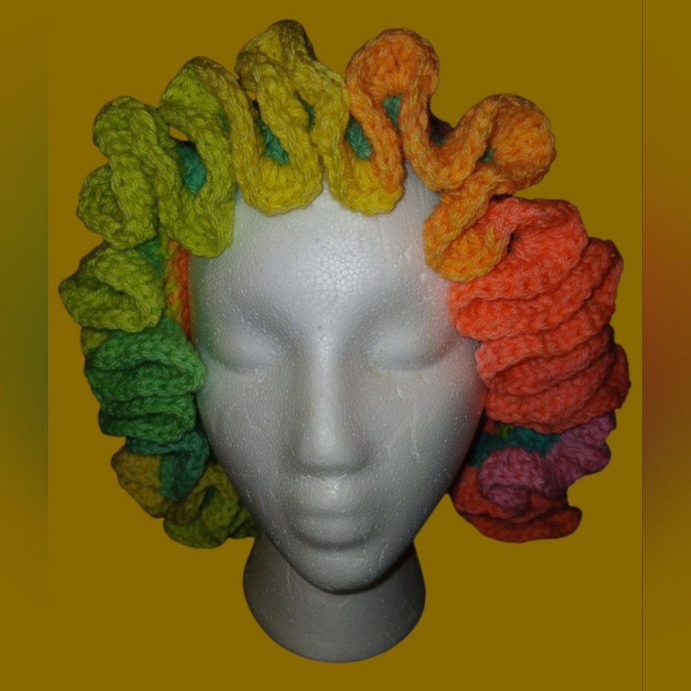 NWT Handcrafted Colorful Crochet Ruffle Hat.